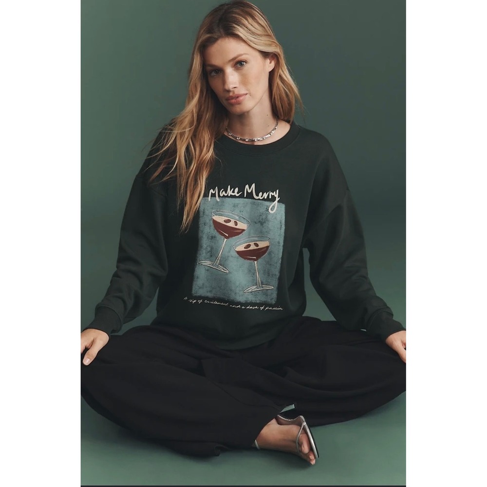Maeve Natalia Bagniewska Cocktail Graphic Sweatshirt Dark Green Small